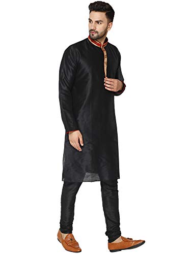 Image of SKAVIJ Men's Art Silk Embroidered Kurta Pajama Set Woven Design Festive Party Dress