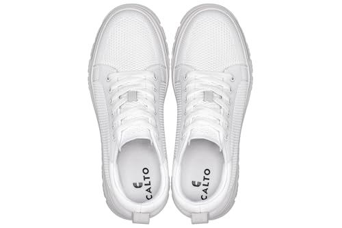 CALTO Men's Invisible Height Increasing Elevator Casual Shoes - White/White Sole Light-Weight Lace-up Knitted Casual Sporty Sneakers - 2.4 Inches Taller - X2321 - Size 10 D(M) US4