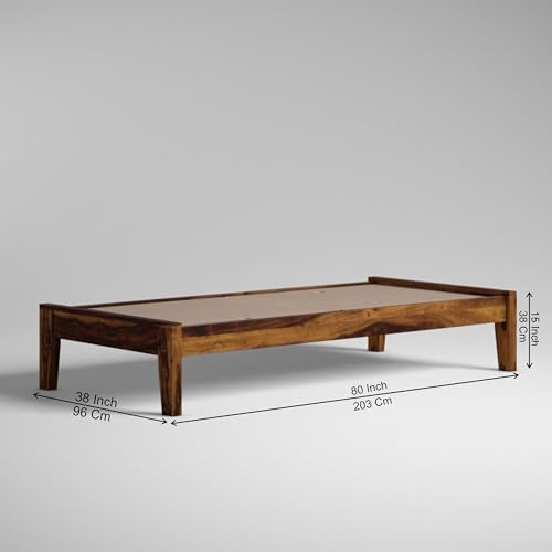 Image of SUNCOM Sheesham Wood Bed Without Storage Solid Wooden Single Size Cot Bed for Bedroom Living Room Home Furniture (Natural Finish) Size 6.54