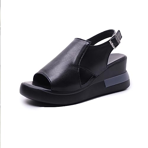 DekiI Orthopedic Sandals Wedge Sandals for Women Summer Casual Thick Soled Lace up Sandals Peep Toe Wedge Sandal with Adjustable Strap Orthopedic Sandals (Color : Black, Size : 8 US)