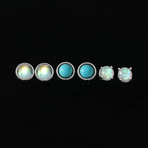Tsnamer 4Mm Hypoallergenic 925 Sterling Silver Post Stud Earrings For Womens Teens Girls Second Hole Earrings For Women Opal Turquoise Moonstone Stud Earrings Jewelry Earrings For Sensitive Ears(3 Pair/Set) #TOP2