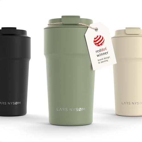 Image of LARS NYSOM Thermo Coffee Mug to go 17oz | Travel Mug 0.5 Liter with Insulation | Silicone grip base | Leak Proof Stainless Steel Tumbler for Coffee and Tea on the Go (Powder Sage Green, 17oz)