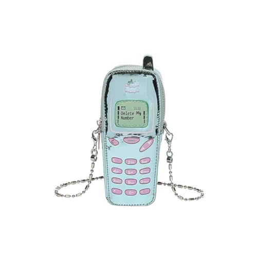 Women Patent Leather Glossy Shoulder Bag, Kawaii PU Leather Chain Purse, Mini Funny Digital Cell Phone Crossbody Bag