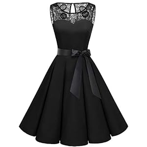 Bbonlinedress avondjurk, mouwloos, jaren 50, vintage, retro, met kant en ronde hals