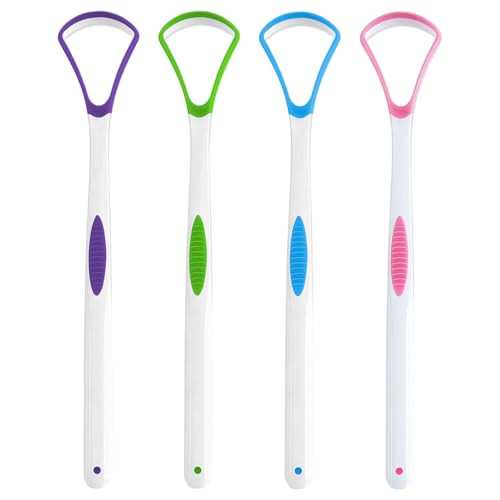 4 Piezas Limpiador de Lengua, Cepillo para Lengua Limpiador de Lenguas, Limpiadores Lingual para Adultos y Niños, Tongue Scraper de Plástico Limpiadores Lingual