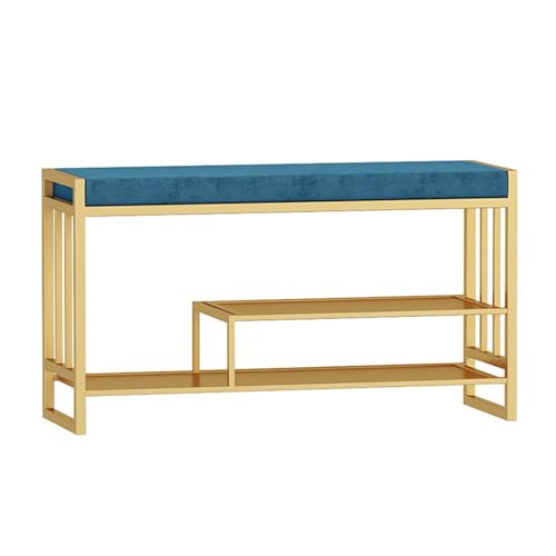 Banc de rangement à chaussures en velours et métal à 3 niveaux