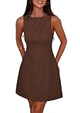 PRETTYGARDEN Womens Formal Short Dresses 2026 Summer Sleeveless Boat Neck A Line Elegant Mini Cocktail Party Dress (Brown,Large)