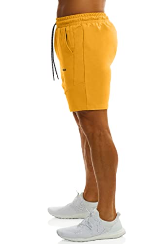 Ouber Men's 6" Athletic Gym Shorts Cotton Workout Shorts With Zipper Pocket Bodybuilding Sweat Shorts Yellow,S #TOP2