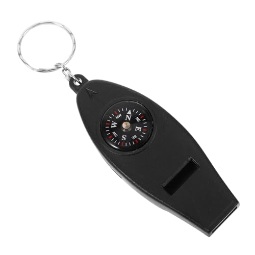 Toddmomy Outdoor Survival Whistle Compass Emergency Whistle Camping Keychain Windproof Electric Keychains Flashlight Guardian Thermometer Slide Whistle Hook Kit Black Plastic