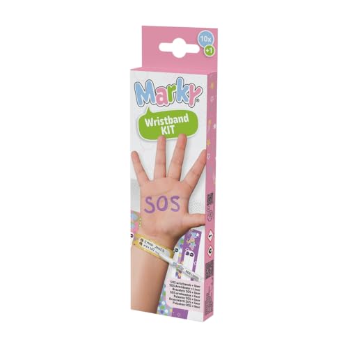 MARKY C169900 Safety Bracelets Set for Children, Tear-Resistant, Waterproof, Writeable, 10 Emergency Bracelets and 1 Permanent Marky Marker