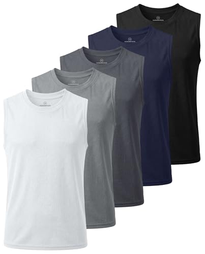 Real Essentials 5 Pack: Boys Mesh Active Tank Tops Athletic Workout Sleeveless Muscle Basketball Sports Dry Fit Teen- Set 4 L (12-4)