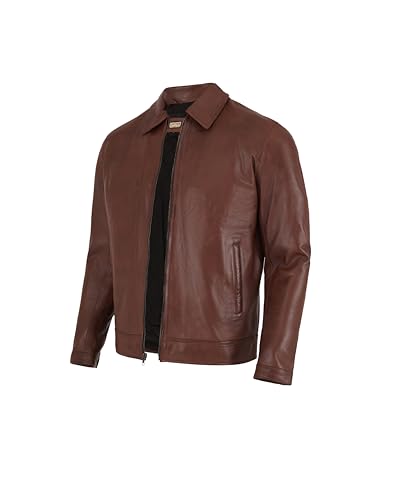 Image of Classic Polo Collar Leather Jacket Men-Work Jackets Turndown Collar Business Casual
