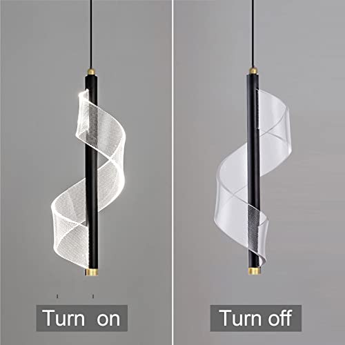 Caneoe Black Led Pendant Light For Kitchen Island, Adjustable Spiral Hanging Light Fixture, Acrylic Integrated Led Pendant Lamp For Living Room Bedroom Restaurant Sink,1 Pack (Cool White,6000K) #TOP4