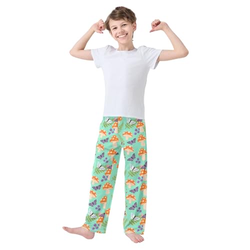 Pajama Pants Lounge Sleep PJ Bottoms Sleepwear Elastic Waist Drawstring S Mushroom Witch Moth Green3