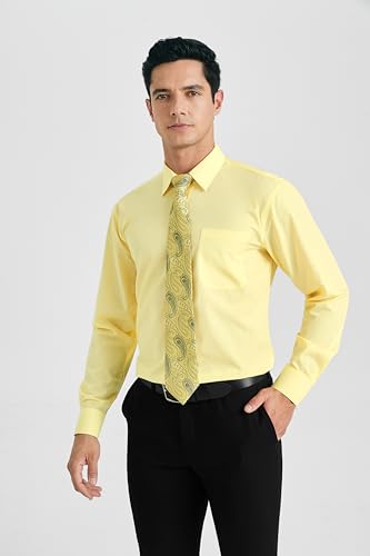 Image of HISDERN Mens Dress Shirt with Tie Pocket Square Set Classic Button Down Shirt Matching Tie Long Sleeve Shirts
