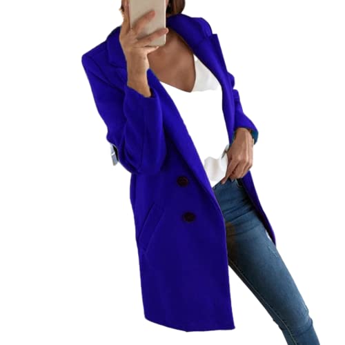 YANGPP Blazer Damen,Einfarbiger Revers Mittellanger Knopf Slim Fit Blazer-Royalblau, L Cover
