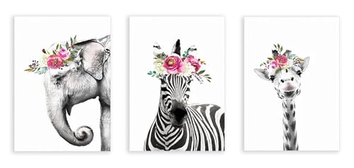 Toile murale chambre bébé affiche safari girafe zèbre éléphant sans cadre
