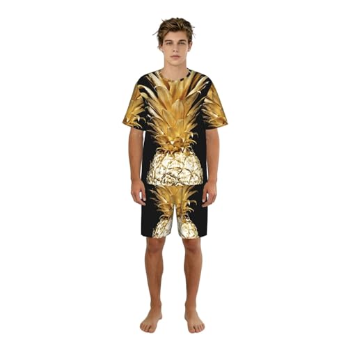 Pyjama d'été homme court imprimé ananas doré vêtement de détente léger