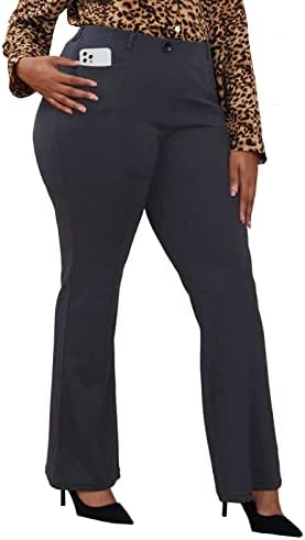 Wrinkle-Free Stretch Dress Pants Plus Size for Women Pull-on Pant Ease into Comfort Office Pant Grey XL