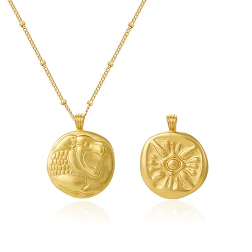 ARSIS Vintage Sun Coin Pendant Necklace for Women, Gold Medallion
