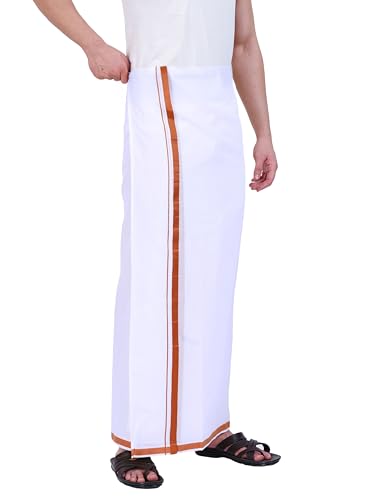 Image of PRAKASAM COTTON Mens Single White Dhoti with Jari Border Single Dhoti (1.28X2.00 mtrs)