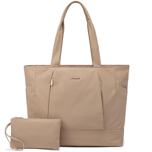 LOVEVOOK Tote Bag for Women Work Travel, Lightweight Laptop Bag Teacher Tote Purse, Khaki