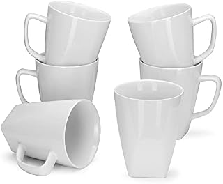 Miicol Ceramic Coffee Mugs Set, 400ml Porcelain Mugs for Coffee, Milk, Tea, Cocoa, Dishwasher & Microwave Safe, Set of 6, White Square Bottom