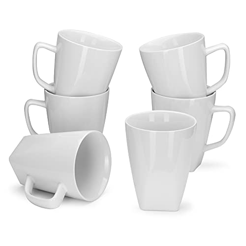 Miicol Porcelain Coffee Mugs Set, White Ceramic Cups For Tea, Milk, Cocoa, Square Bottom, 14 Ounces, Dishwasher & Microwave Safe, Set Of 6 #TOP24