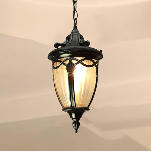 Image of XIMYASEE Outdoor Chandelier, Industrial Aluminum Glass Hanging,Vintage Pendant Lights,Ceiling Lights E27 Height Adjustable, Indoor Lantern Hanging Lights for Porch, Corridor, Yard (B)