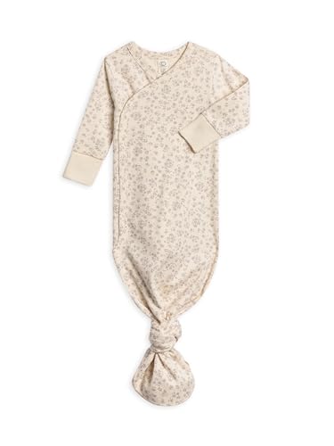 Image of Colored Organics KENDI Baby Organic Cotton Knotted Gown - Infant Indy Kimono Gown with Mitten Cuffs - Maria Floral/Lilla 0-3M
