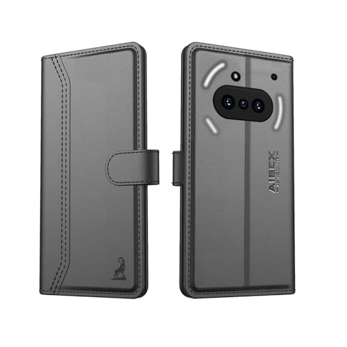 Image of AIBEX Nothing Phone 3(a) Flip Cover Leather Finish with Magnatic Closure | Inside TPU with Card Pockets | Wallet Stand | Complete Protection Flip Case - Black