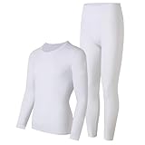 HUBGFEQ 2/4 Pcs Men's Teenagers' Thermal Underwear Set Long Sleeve Bottoming Shirt Elastic Waist Trousers-White（Men）-M