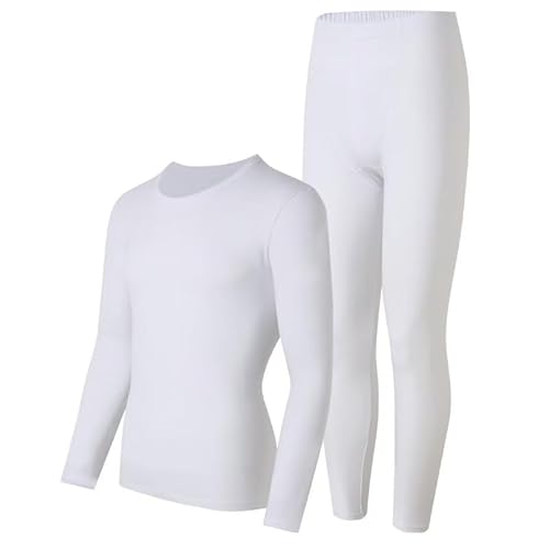 HUBGFEQ 2/4 Pcs Men's Teenagers' Thermal Underwear Set Long Sleeve Bottoming Shirt Elastic Waist Trousers-White（Men）-M