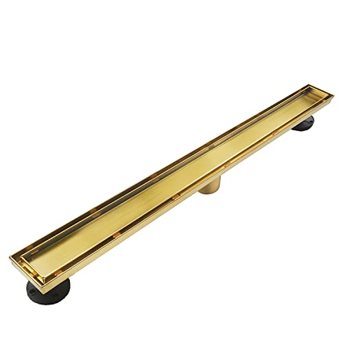 Neodrain Goldener Duschablauf, 91,4 cm, mit 2-in-1 Flach- und Flieseneinsatz, goldener Deckel, rechteckiger Duschablauf, Boden-Duschablauf mit verstellbaren Nivellierfüßen, Haarsieb Cover