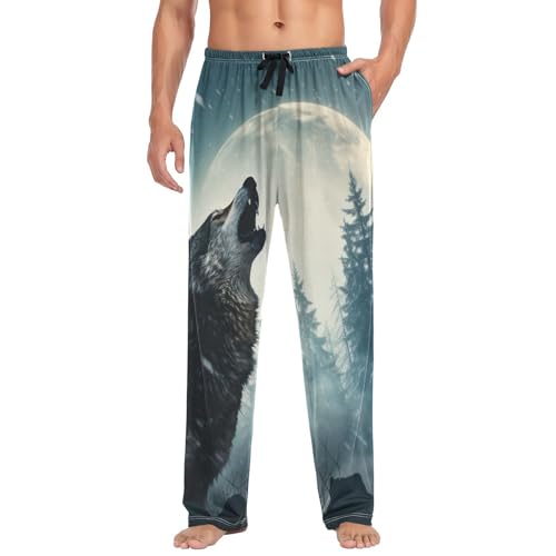 Wolf Roar Snow Tree Men's Pajama Bottoms Lounge Pajama Pants Sleep Bottoms with Pockets Drawstring Sleepwear for Men S4