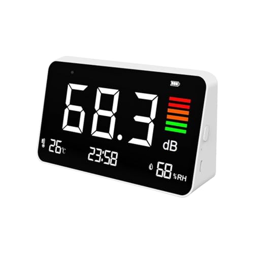 Dezibelmessgerät, 4-in-1 Dezibel Messgerät DB Messgerät Schallpegelmessgerät mit Temperatur & Feuchtigkeits, GeräUschdetektor mit LED Bildschirm, für Zuhause, Babyzimmer, Bibliothek