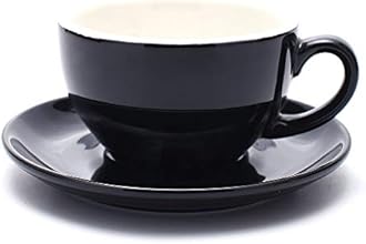 Coffeezone Latte Art Cup and Saucer for Latte & Cappuccino New Bone China, Mate for Coffee Shop and Barista (Glossy Black, 10.5 oz)