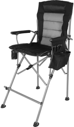 Stonehomy Extra Tall Folding Chairs for Adults 330lbs, Portable Bar Height Foldable Director Chairs for Camping Outside, Comfortable with Makeup Pocket, High Back and Footrest, Black