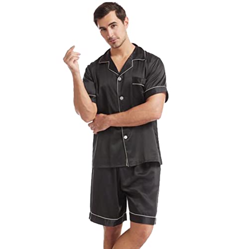Generisch Pijama corto para hombre, pijama corto de verano, con solapa, ropa de dormir con botones y pantalones cortos transpirables, ropa de dormir suave, monocolor, ligera, ropa de casa, cómodo, O