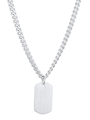 Kuzzoi Collier pour homme avec plaque militaire (15 mm) en argent sterling 925 avec pendentif plaque pour homme, chaîne brossée, longueur 50 cm, Argent sterling