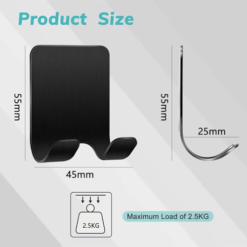 Herbst 4 Stück Rasierer Halterung Dusche, Edelstahl Rasierhalter Dusche Ohne Bohren Selbstklebende Rasierer Halter, Zahnbürstenhalter Klebehaken Wandhaken für Tür Wand Küche Badezimmer(Schwarz)