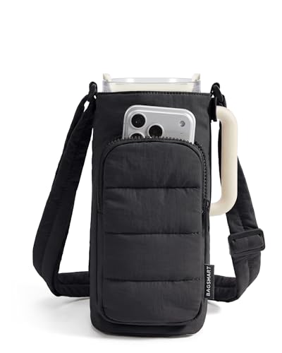 BAGSMART Magnetic 40oz Water Bottle Holder with Strap Crossbody Purse Gym Accessories for Women Black