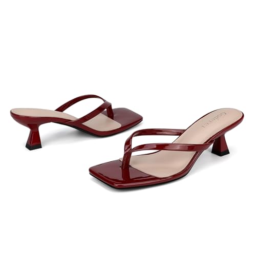 Image of Goderci Kitten Flip Flop Thong Low Heels for Women Square Open Toe Slip On Heeled Sandals