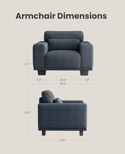 Image of Amada 40 inch Oversized Accent Sofa Chair, Modern Armchair with Deep Seat, Comfy Upholstered Large Reading Chair with Removable Washable Covers for Living Room & Bedroom Office, Blue