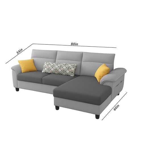 Image of Casaliving Seams RHS 4 Seater L Shape Sofa for Living Room (Grey Dark Grey Fabric) Premium Fabric Sofa
