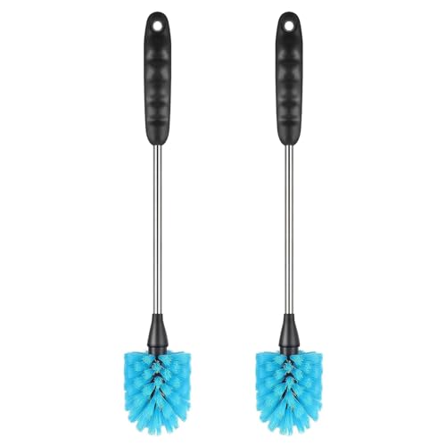 KHOIMIA 15 Long Handle Bottle Brush, Stainless Steel Bottle Cleaner Brush with Blue Nylon Bristles, Cleaning Brush for Water Bottles, 2 Pcs