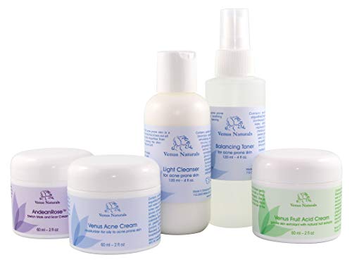 Venus Complete Acne Care System with Cleanser, Toner, Moisturizer, Scar Cream and Exfoliant