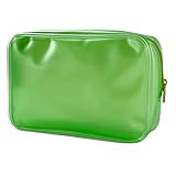 TotePrint Pure Colour Transparent Glue Bone PVC Cosmetic Bag Organizer 7.09 x 2.56 x 4.72inch Waterproof Blue Makeup Bag for Toiletries, Clear Cosmetic Bag for Women (Green)