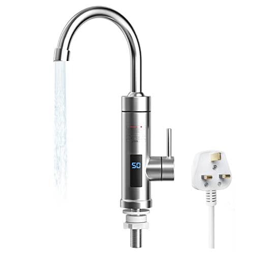 QCXWCJWD Instant Hot Water Faucet Tap, Stainless Steel Electric Hot Water Faucet with LED Temperature Display, Hot and Cold Mixer Water Heater 3S Instant Electric Heating Tap for Kitchen Bathroom