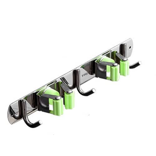 Broom And Mop Holder, Wall-Mounted Buckle Design Cleaning Tool Storage Rack, Garden And Kitchen Garage Tool Racks For Garage/Laundry,Silver,28.3X3Cm